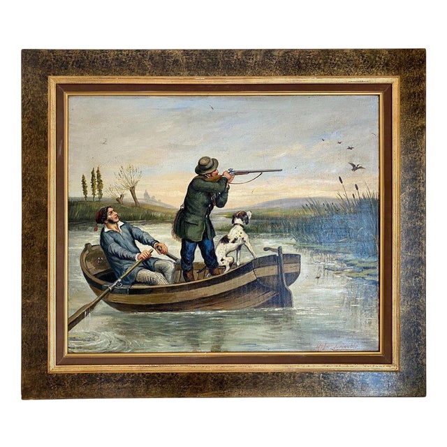 J. Guëble, Figure on Lake, 20th Century, Oil on Canvas For Sale