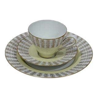 1960s Art Deco Rosenthal Germany Yellow Edge Gold Trim Cup, Saucer, Plate Marked - 3 pcs For Sale