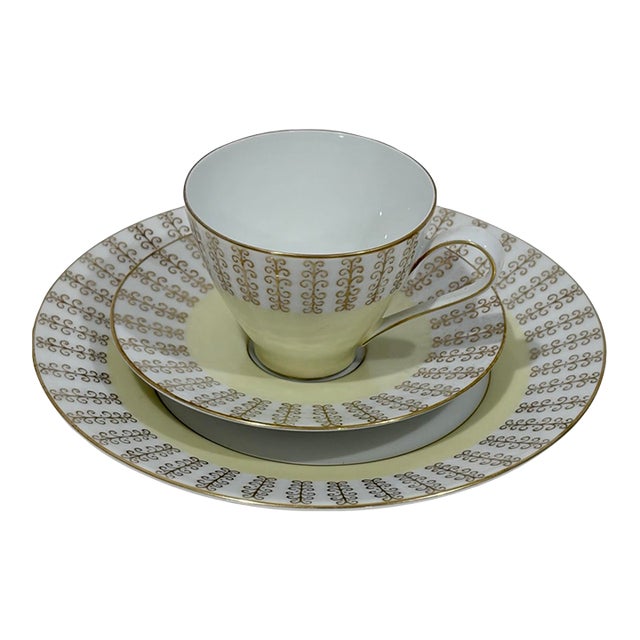1960s Art Deco Rosenthal Germany Yellow Edge Gold Trim Cup, Saucer, Plate Marked - 3 pcs For Sale
