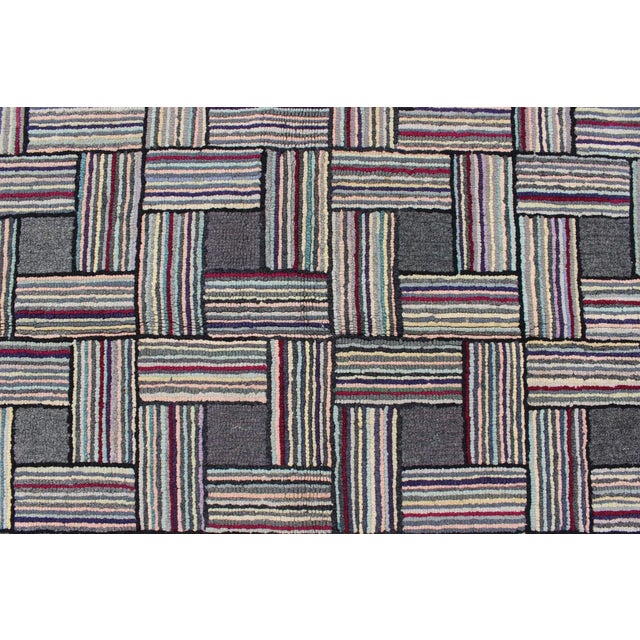 American Checkerboard Antique American Hooked Rug With Geometric Designs For Sale - Image 3 of 9