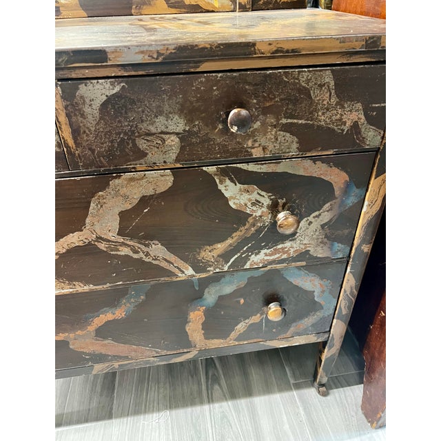 Metal Industrial Style Handpainted Metal Dresser With Cheval Mirror For Sale - Image 7 of 7