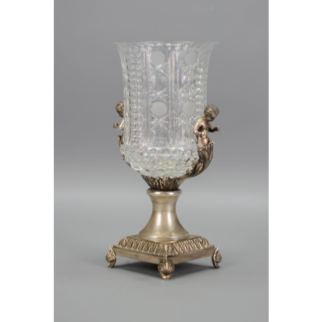 Czech Crystal Glass and Brass Vase with Cherubs, 1970s For Sale - Image 3 of 18