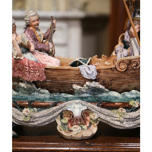 Early 20th Century Early 20th Century French Barbotine Venetian Boat Figural Centerpiece For Sale - Image 5 of 13