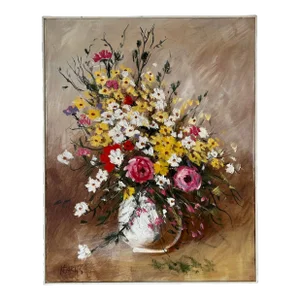 70's Vintage Keans Floral Still Life Oil Painting, Framed