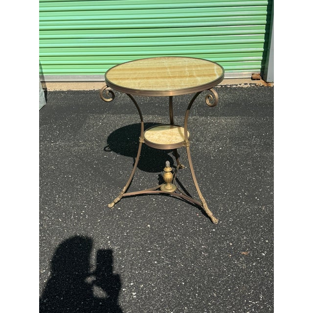 Marble & Iron Side Table — Ornate Scrollwork Base • Two‑Tier Design For Sale - Image 10 of 11