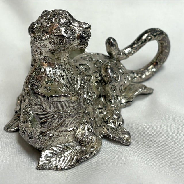 Silver 1998 Vintage Arthur Court Lounging Leopard Salt & Pepper Holder/ Candle Holder For Sale - Image 8 of 13