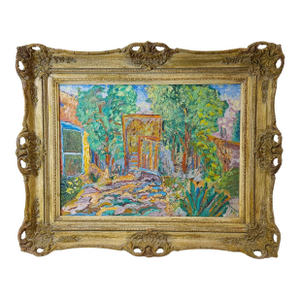 1940s Oil on Board Painting in Monumental French Style Frame