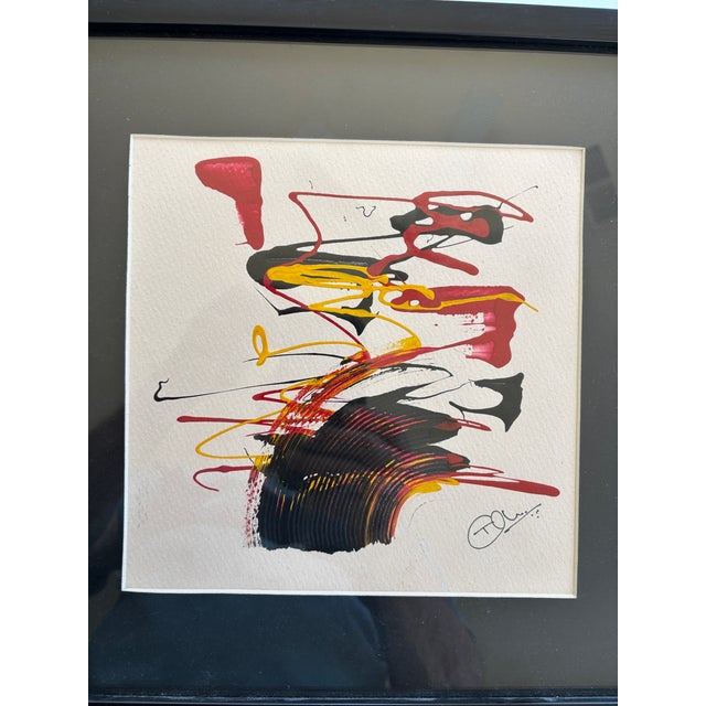 T. Oliver, 12 X 12 Painting, Mid-Century Modernist Abstract Painter A bold, high-contrast palette of red, black, and...
