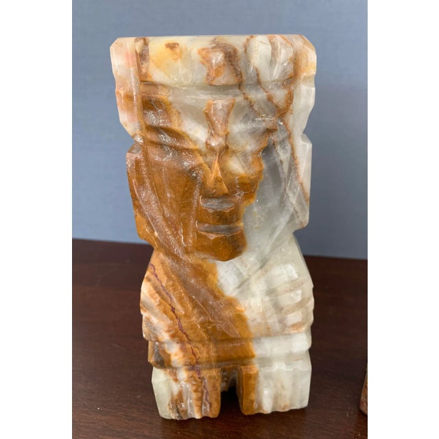 Mid 20th Century Mid-Century Boho Carved Onyx Stone Bookends For Sale - Image 5 of 8