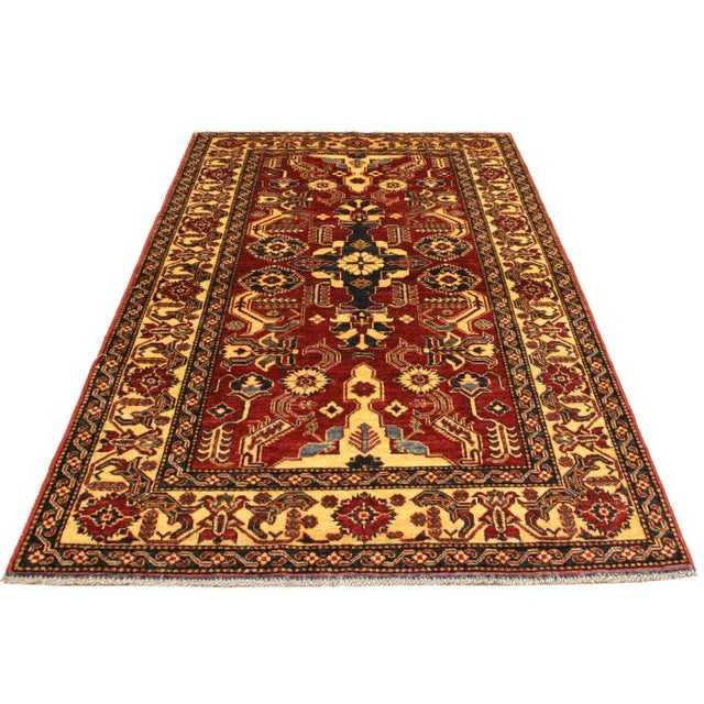 Southwestern Super Kazak Red/Gold Wool Rug - 3'11'' X 6'2'' For Sale - Image 4 of 8