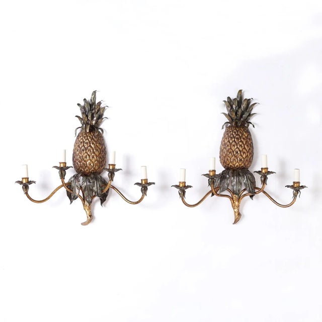 Pair of Italian Tole Pineapple Wall Sconces For Sale - Image 10 of 10