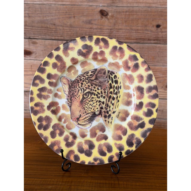 Vintage I. Godinger 1855 Email De Limoges Leopard Safari Cabinet Plate by Fiorilli For Sale - Image 12 of 12