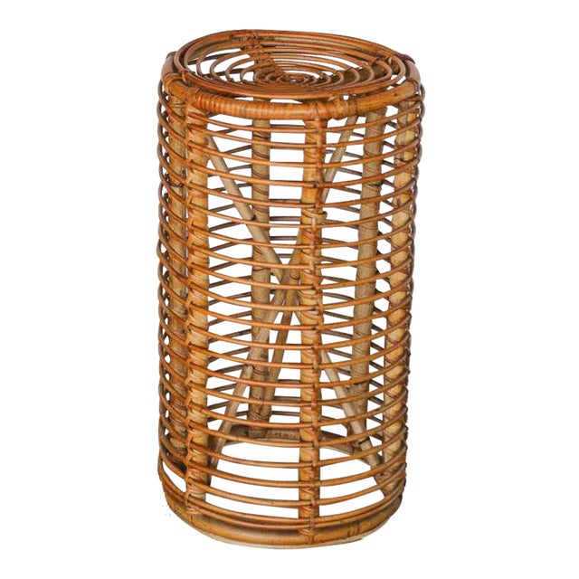 1960s Italian Rattan Stool by Tito Agnoli For Sale