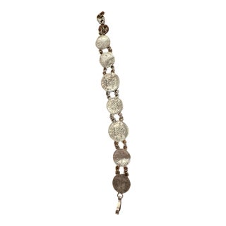 Vintage Mid-Century Sterling & .500 Silver British Sixpence Coin Link Bracelet For Sale