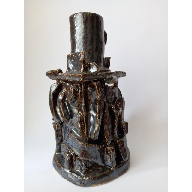 Black Architectural Sculptural Ceramic Vase 'Timgad' For Sale - Image 8 of 9