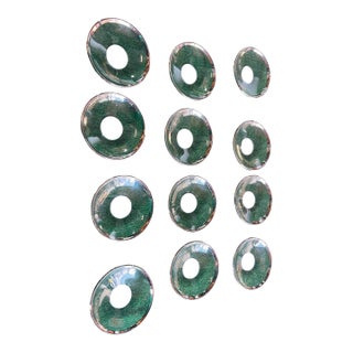 Set of 12 Swedish Glass Silver Rimmed Candle Holders For Sale