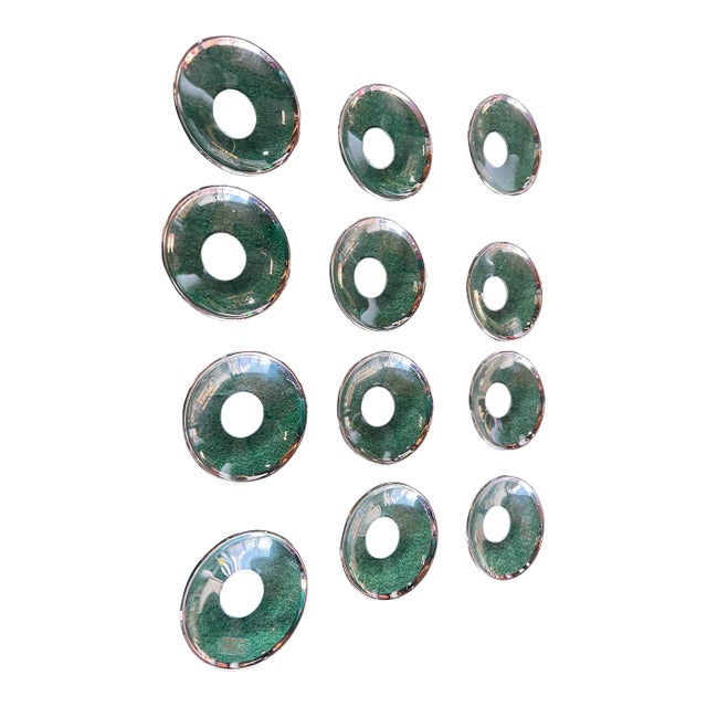 Set of 12 Swedish Glass Silver Rimmed Candle Holders For Sale
