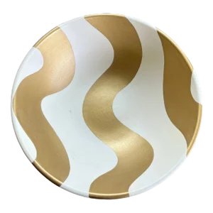1980s Vintage Mid Century Modern Handmade Gold and Cream Studio Ceramic Decorative Bowl