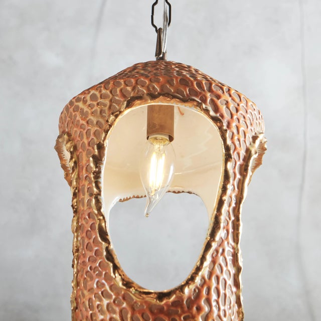 Art Nouveau Orange Glazed Ceramic Pendant Light by Zenith, Italy 1950s For Sale - Image 3 of 9