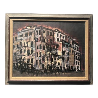 Vintage Abstracted Cityscape Painting For Sale