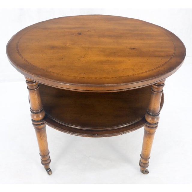 Mid 20th Century Baker Turned Legs Round Two Tier Occasional Center Serving Table Stand MINT For Sale - Image 5 of 12