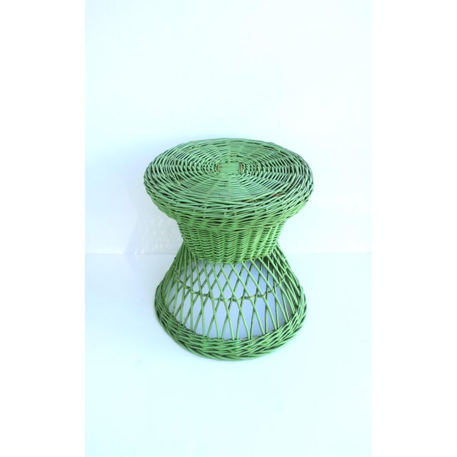 Light Green Wicker Stool or Side Drinks Table For Sale - Image 8 of 12