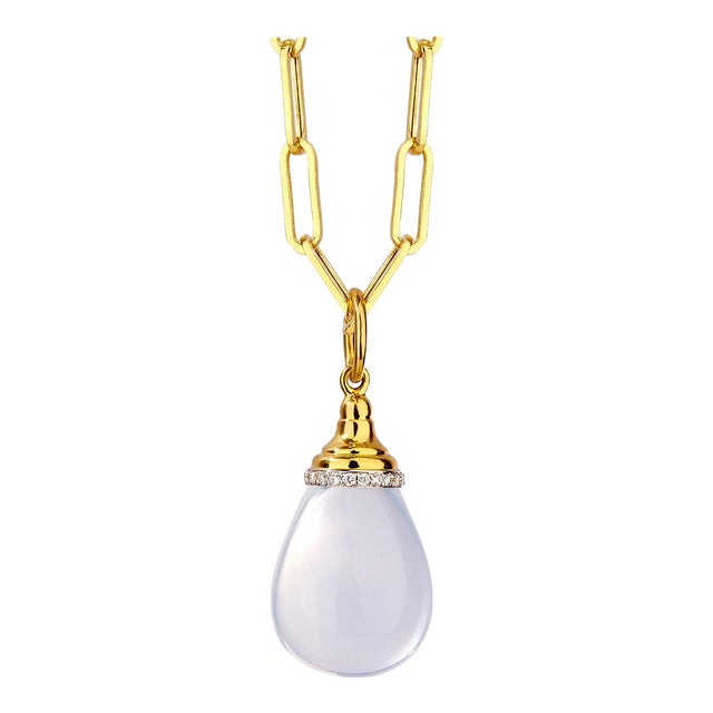 Syna Yellow Gold Moon Quartz Drop Pendant with Diamonds For Sale