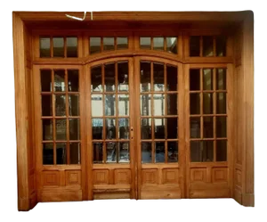 4-Leaf Partition Door with Transom in Wood and Beveled Glass, Set of 8