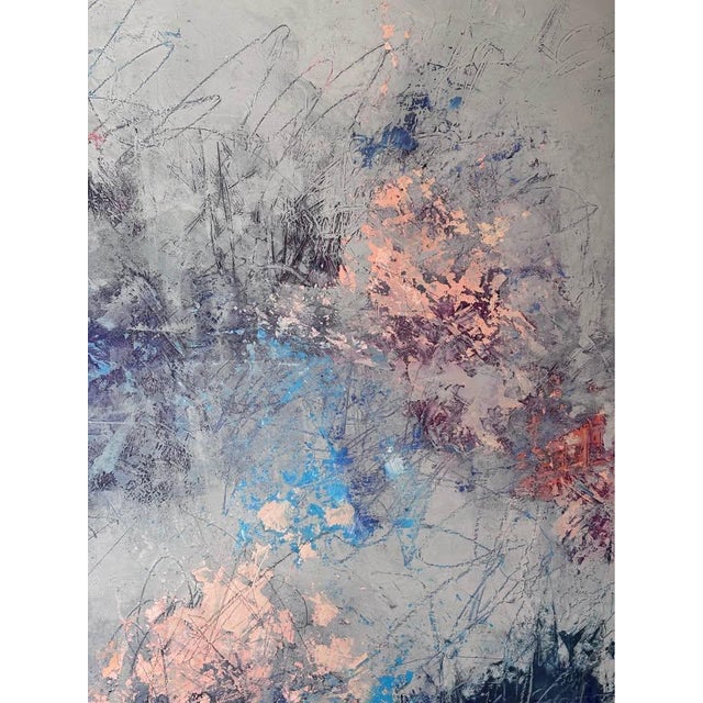 Joan Jardine Original Abstract Oil Painting - 30" X 30" Textural Blue & Blush Contemporary Statement Canvas For Sale - Image 4 of 5
