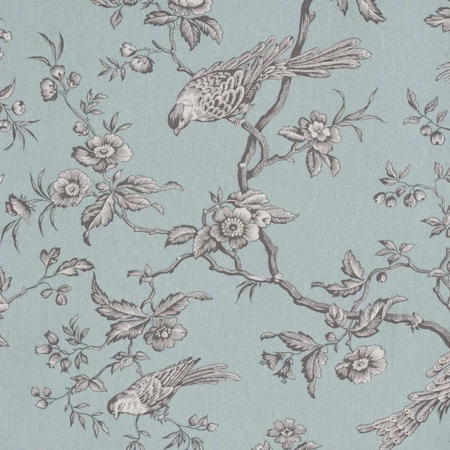 English Isabelle Bird Toile Sky Cotton Double Width Fabric - Sample For Sale - Image 3 of 5