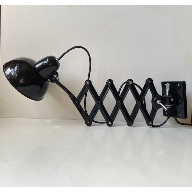 Bauhaus Black Articulated Scissor Wall Lamp, 1950s For Sale - Image 12 of 12