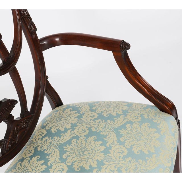 Teal Antique Federal Revival Shield Back Armchairs, 1920s, Set of 2 For Sale - Image 8 of 14