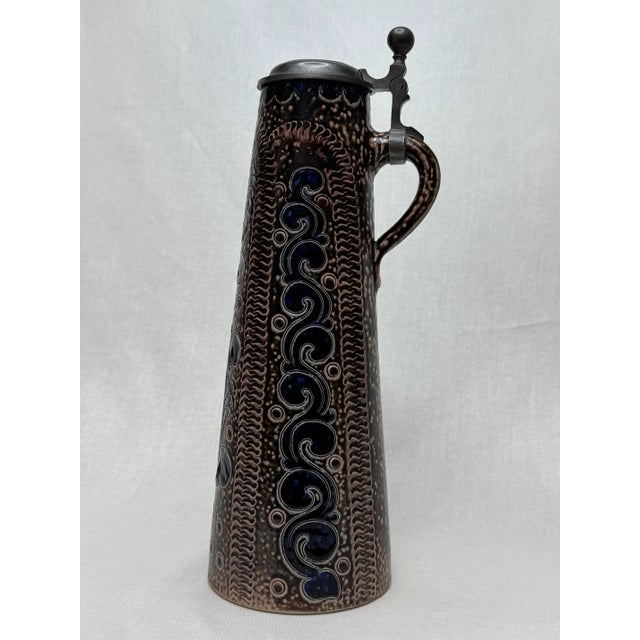 Art Nouveau German Pewter & Ceramic Pitcher For Sale In Houston - Image 6 of 9