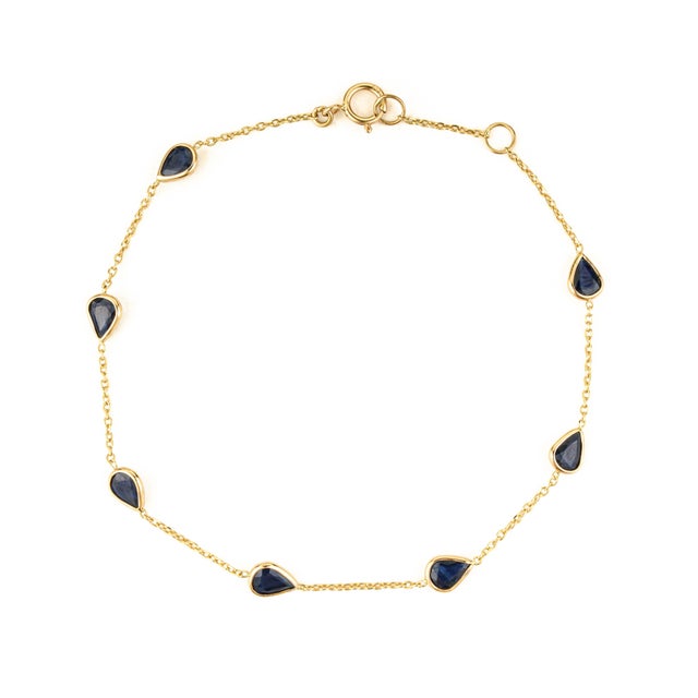 VRJewels 2.05ct Bezel Set Blue Sapphire Station Bracelet in 14k Yellow Gold For Sale - Image 9 of 18