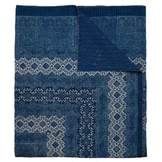 Contemporary Samara Twin Indigo Hand Stitched Quilt For Sale - Image 3 of 4