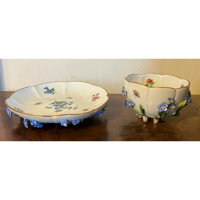 Antique Meissen Porcelain Tea Cup and Saucer With Applied Flowers and Hand Painted Insects For Sale In New York - Image 6 of 12