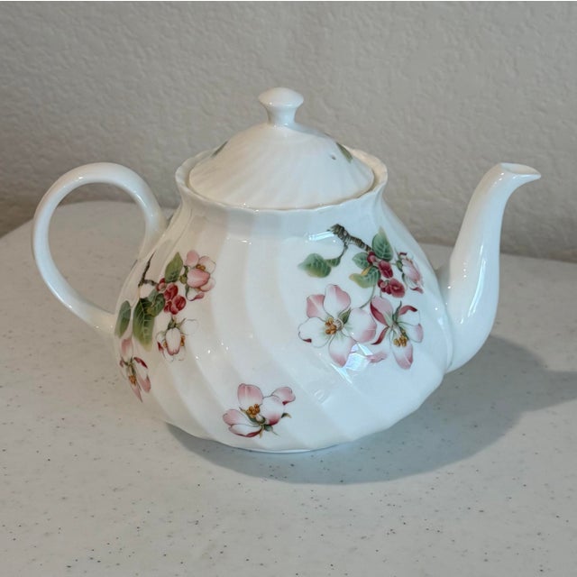 Traditional Vintage Wedgwood Apple Blossom Bone China Teapot For Sale - Image 3 of 12