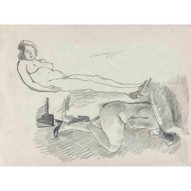 Pencil and pastel drawing realized by Mino Maccari, on recto and verso of the sheet, in 1934 ca. Hand signed. Very good...
