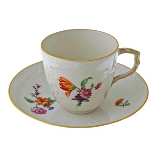 19th Century KPM Berlin Porcelain Reliefzierat Demitasse Cup and Saucer For Sale