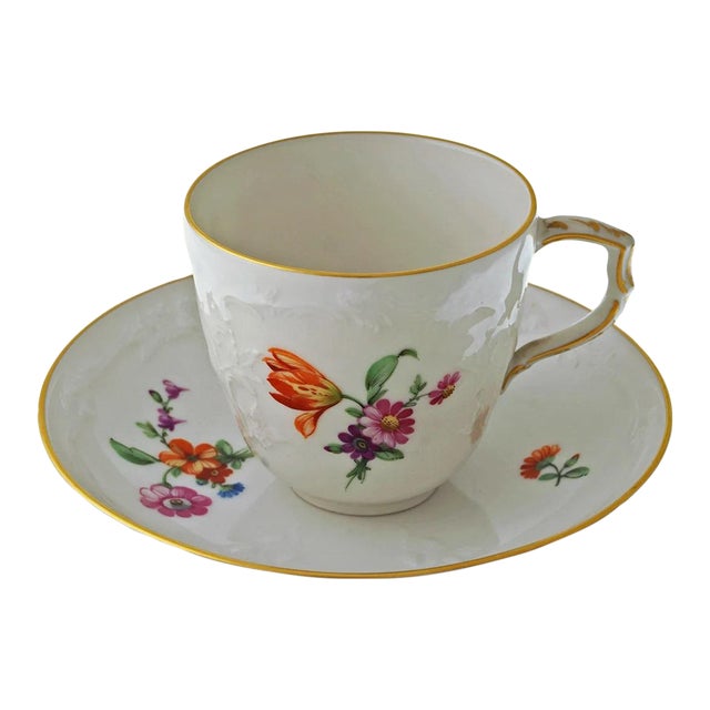 19th Century KPM Berlin Porcelain Reliefzierat Demitasse Cup and Saucer For Sale