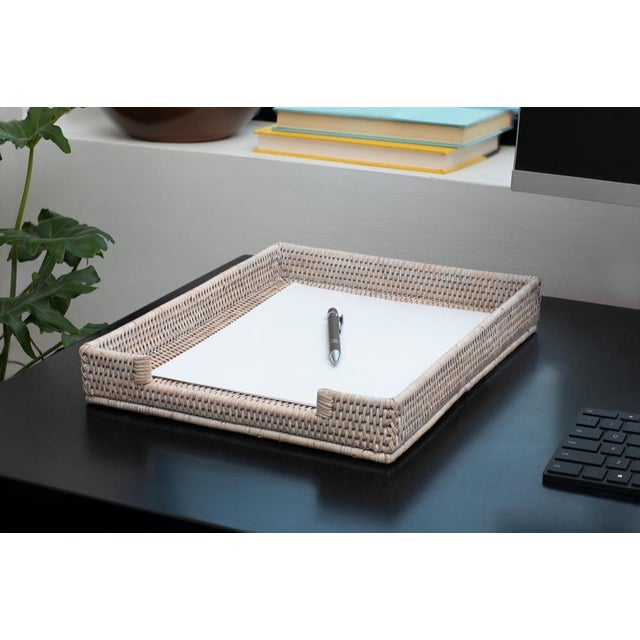Artifacts Rattan Office Paper Tray in White Wash - 14" For Sale - Image 9 of 10