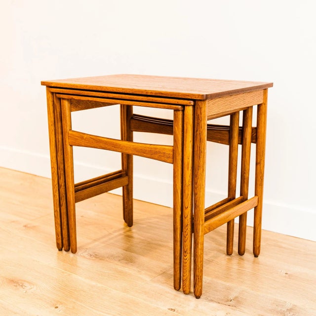 1950s Original Hans Wegner Teak & Oak Mid Century Danish Nesting Tables - Set of 3 For Sale In Los Angeles - Image 6 of 12