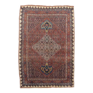 Antique Bijar Carpet Oriental Rug, Handmade, Ivory, Rust, Light Blue, Terracotta For Sale