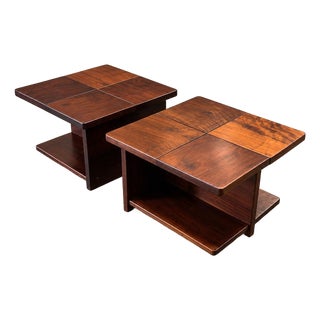 Pair of Brazilian Modern Imbuia Side Tables with Open Lower Storage and Display Shelves, Casa Finland, Brazil, 1960s — Lot 1130 For Sale