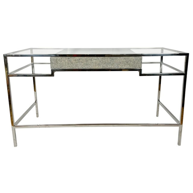 Silver Theodore Alexander Tintagel Desk Blue Mottled Eggshell For Sale - Image 8 of 9