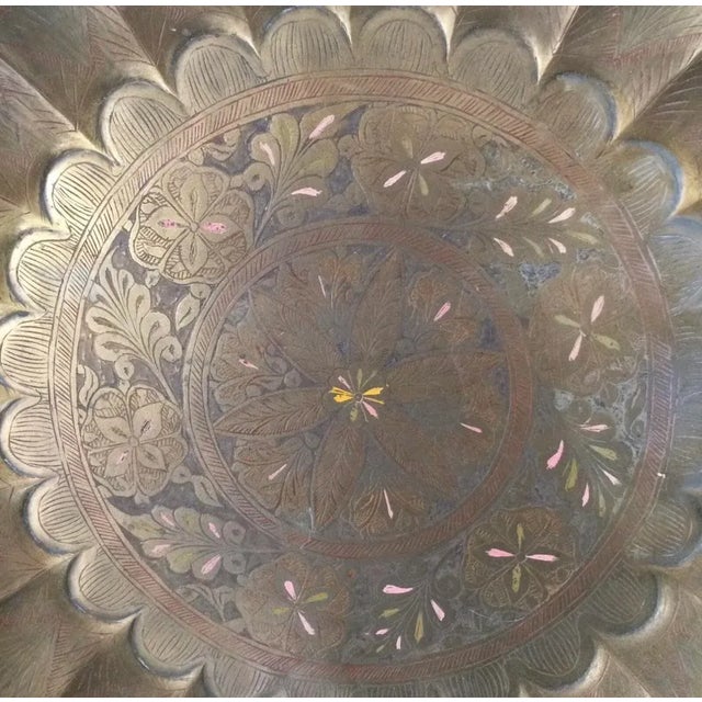 Vintage Etched Brass Round Table Top Tray Chairish