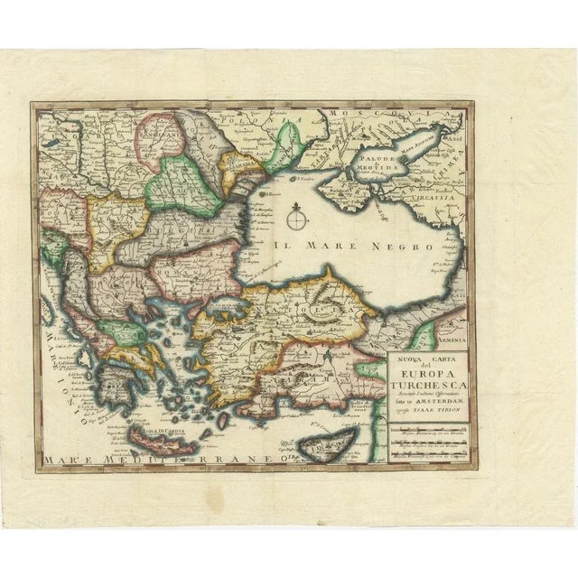 Antique map titled 'Nuova Carta del Europa Turchesca (\.)'. This is an Italian version of Tirion's detailed map of the...