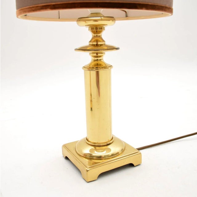 Brown Vintage Brass Table Lamps with Velvet Shades, 1970s, Set of 2 For Sale - Image 8 of 10