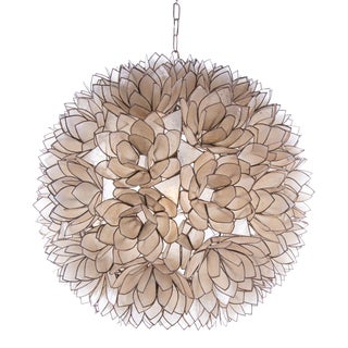 1960 Large Capiz-Shell Pendant Light Lotus Ball Chandelier For Sale