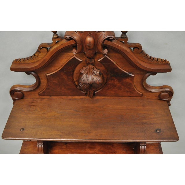 Antique Eastlake Victorian Carved Walnut Oval Mirror Sideboard Backsplash Shelf For Sale - Image 14 of 18